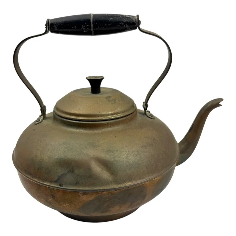 Vintage Copper Teapot with Black Handle – Made in Portugal Rustic Kettle‎